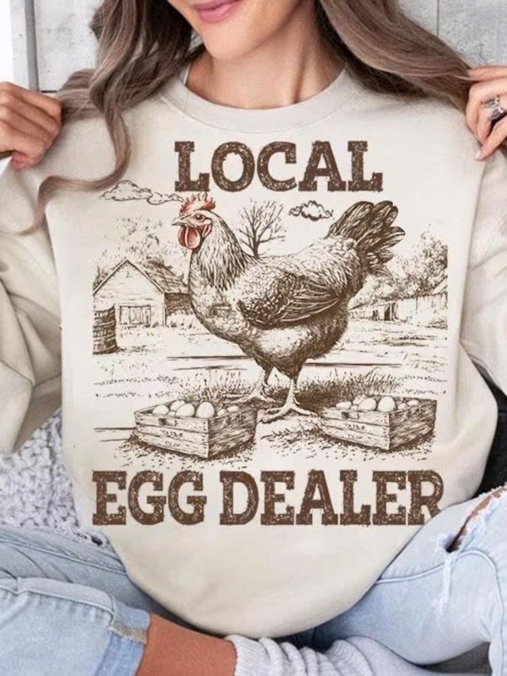 Gildan Cream Sweatshirt with Chicken Graphic